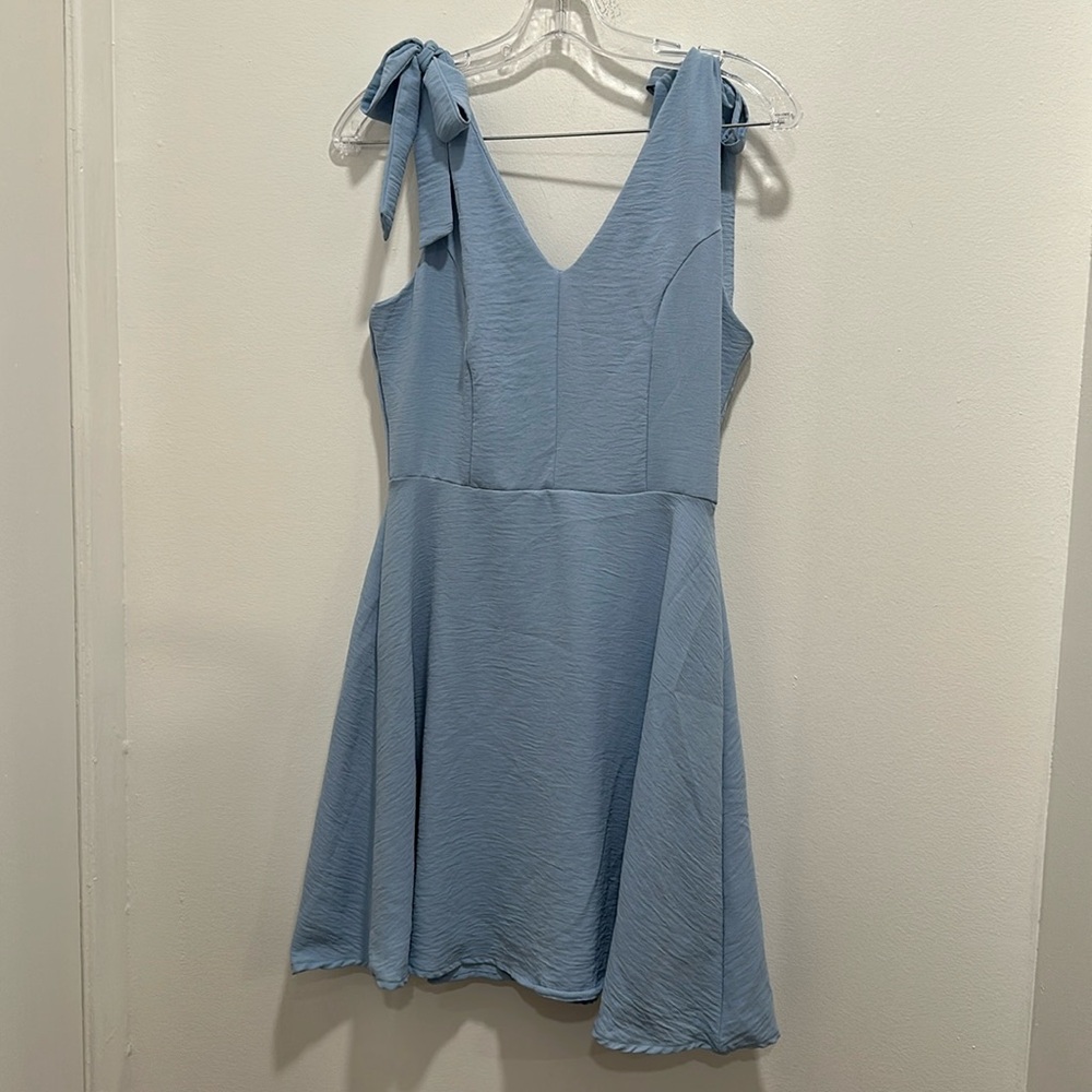 NWT Altar’d State Fit Flare Dress M Cottagecore Romantic Baby Blue Bows Princess
